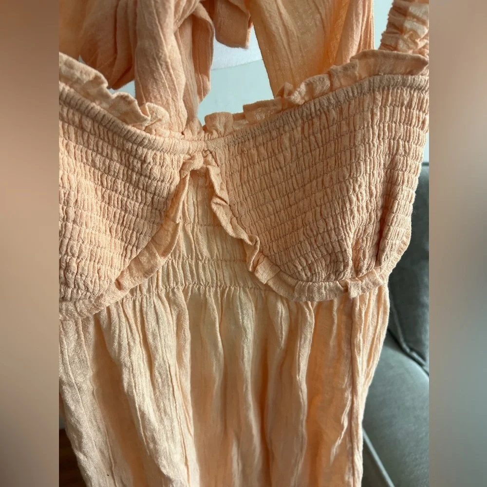 Free People Babydoll Linen Blend Mini Dress Size L Summer Beach